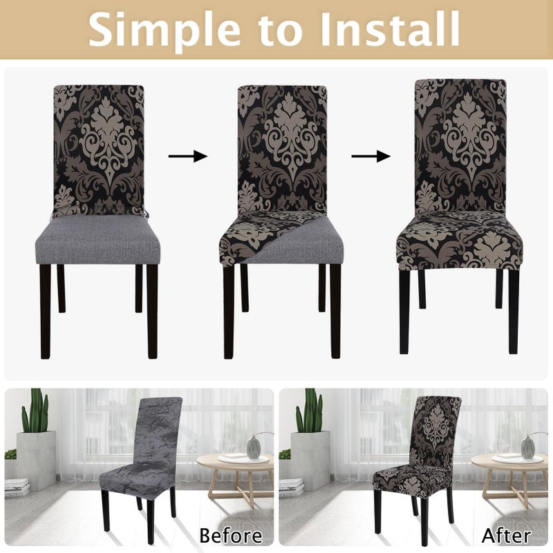 SearchI Dining Room Chair Covers Slipcovers Set of 6, Spandex Super Fit Stretch Removable Washable Kitchen Parsons Chair Covers Protector for Dining Room,Hotel,Ceremony,Black/Brown - Image 4